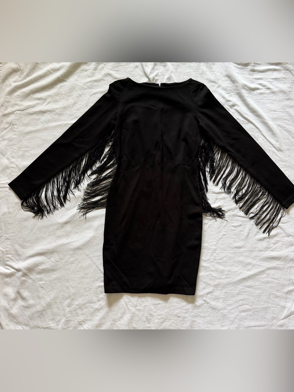 Dalia Black Long-Sleeve Fringe Bodycon Dress